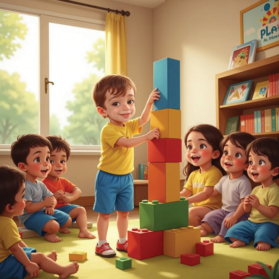 اللعب مع الأصدقاء وبناء البرج